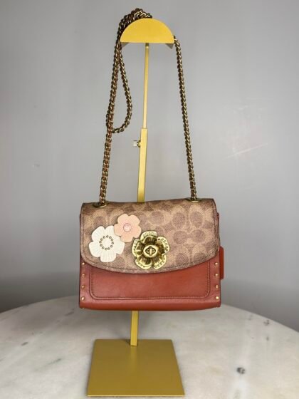 Coach Style 30592 Parker 18 w/ Tea Rose Turnlock Signature Canvas & Rust Leather