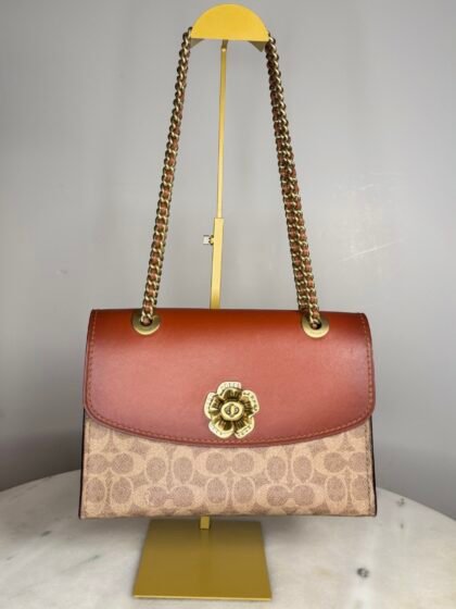 Coach Style 30585 Parker w/ Tea Rose Turnlock in Rust Leather & Signature Canvas