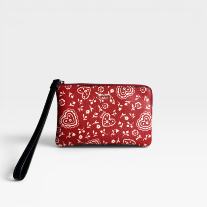 Coach Lace Heart Corner Zip Wristlet in Red Multi – F67514