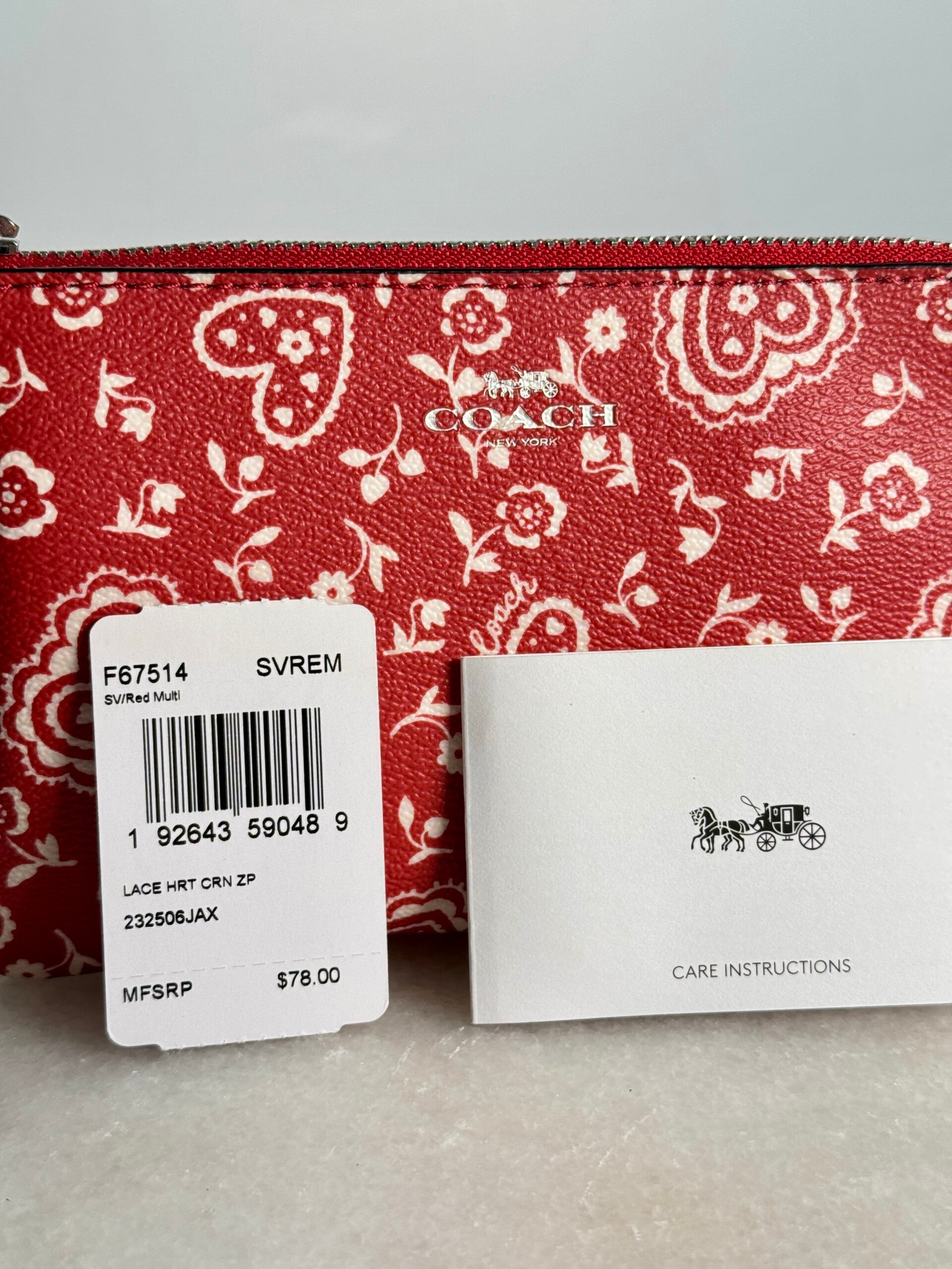 Coach Lace Heart Corner Zip Wristlet in Red Multi – F67514 - Image 6