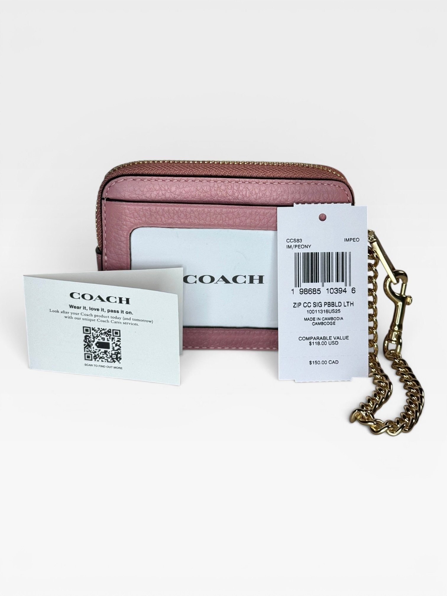 Coach Zip Card Case In Signature Leather CCS83 Peony Pink - Image 2