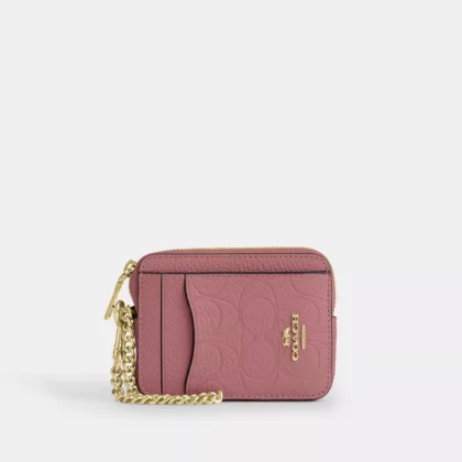 Coach Zip Card Case In Signature Leather CCS83 Peony Pink