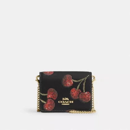 Coach Mini Wallet On A Chain With Cherry Print CDE98