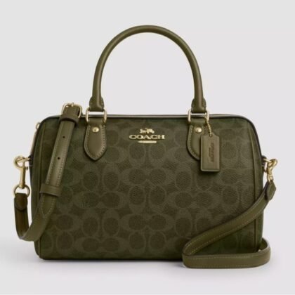 Coach Rowan Satchel Bag In Signature Canvas CV961 Olive / Gold