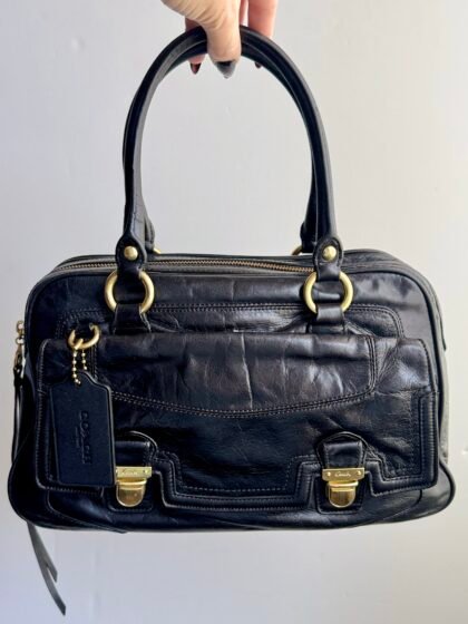 Coach Poppy Leather Pushlock Satchel 17888 Black
