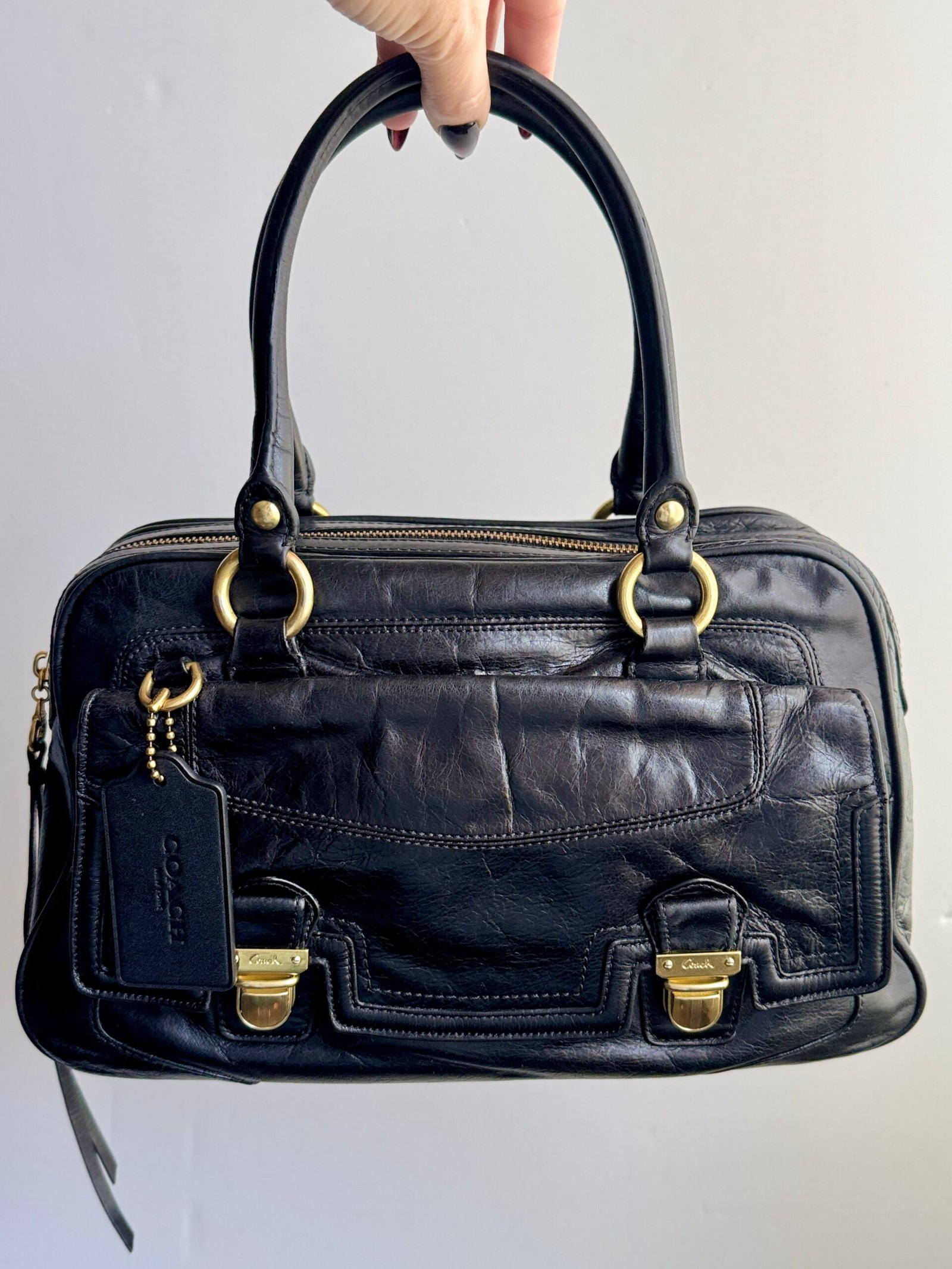 Coach Poppy Leather Pushlock Satchel 17888 Black