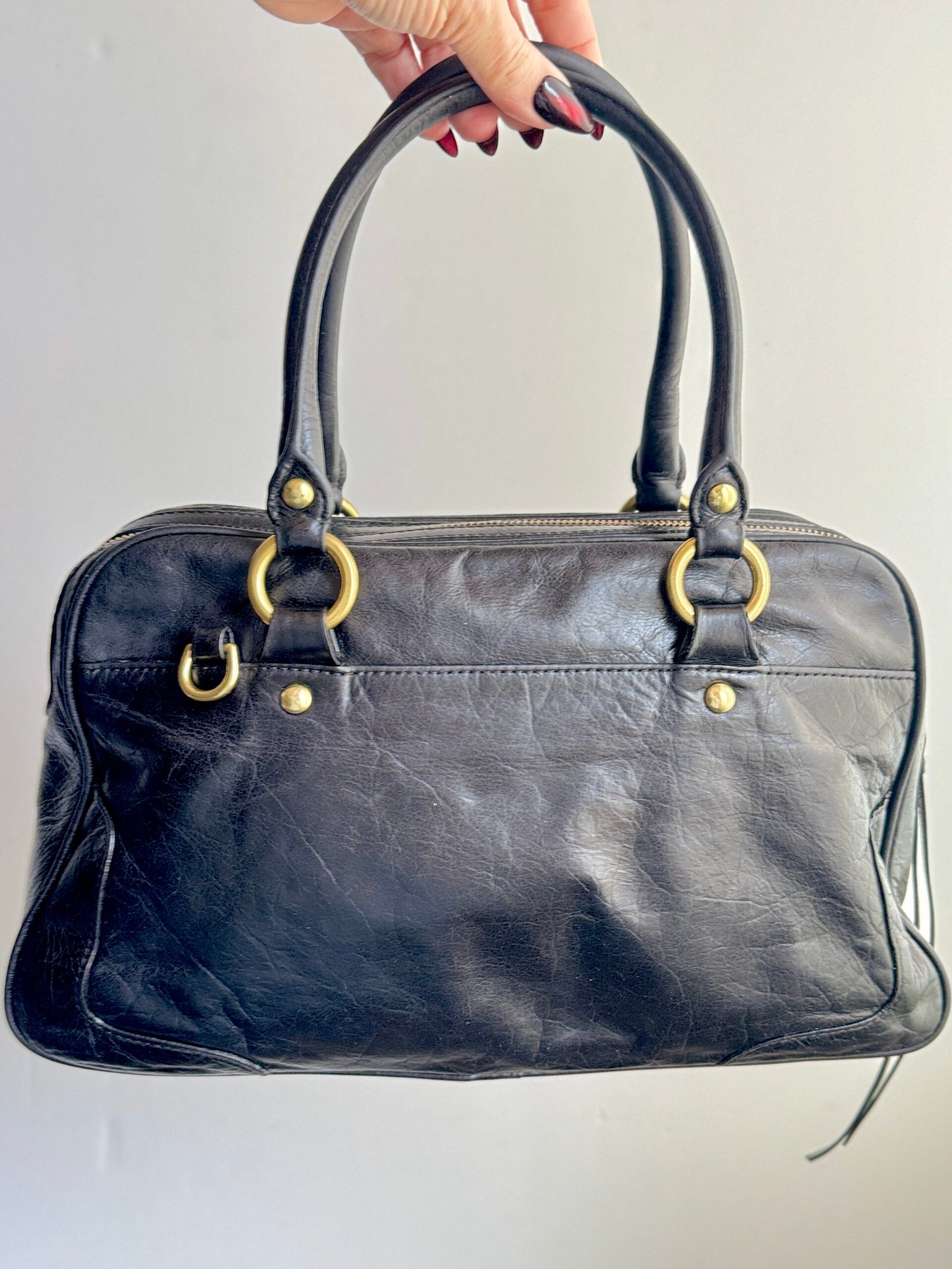 Coach Poppy Leather Pushlock Satchel 17888 Black - Image 3