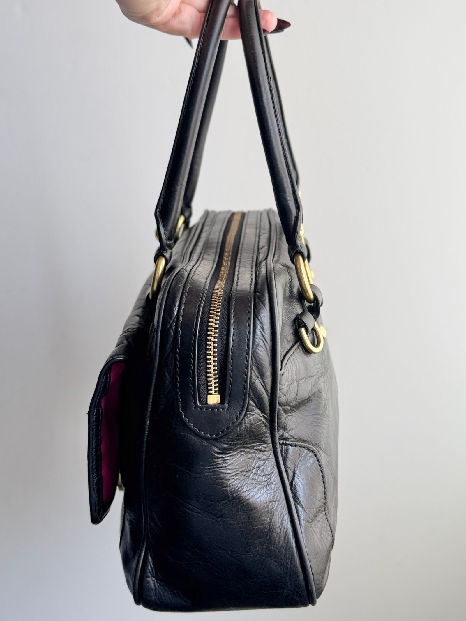Coach Poppy Leather Pushlock Satchel 17888 Black - Image 4