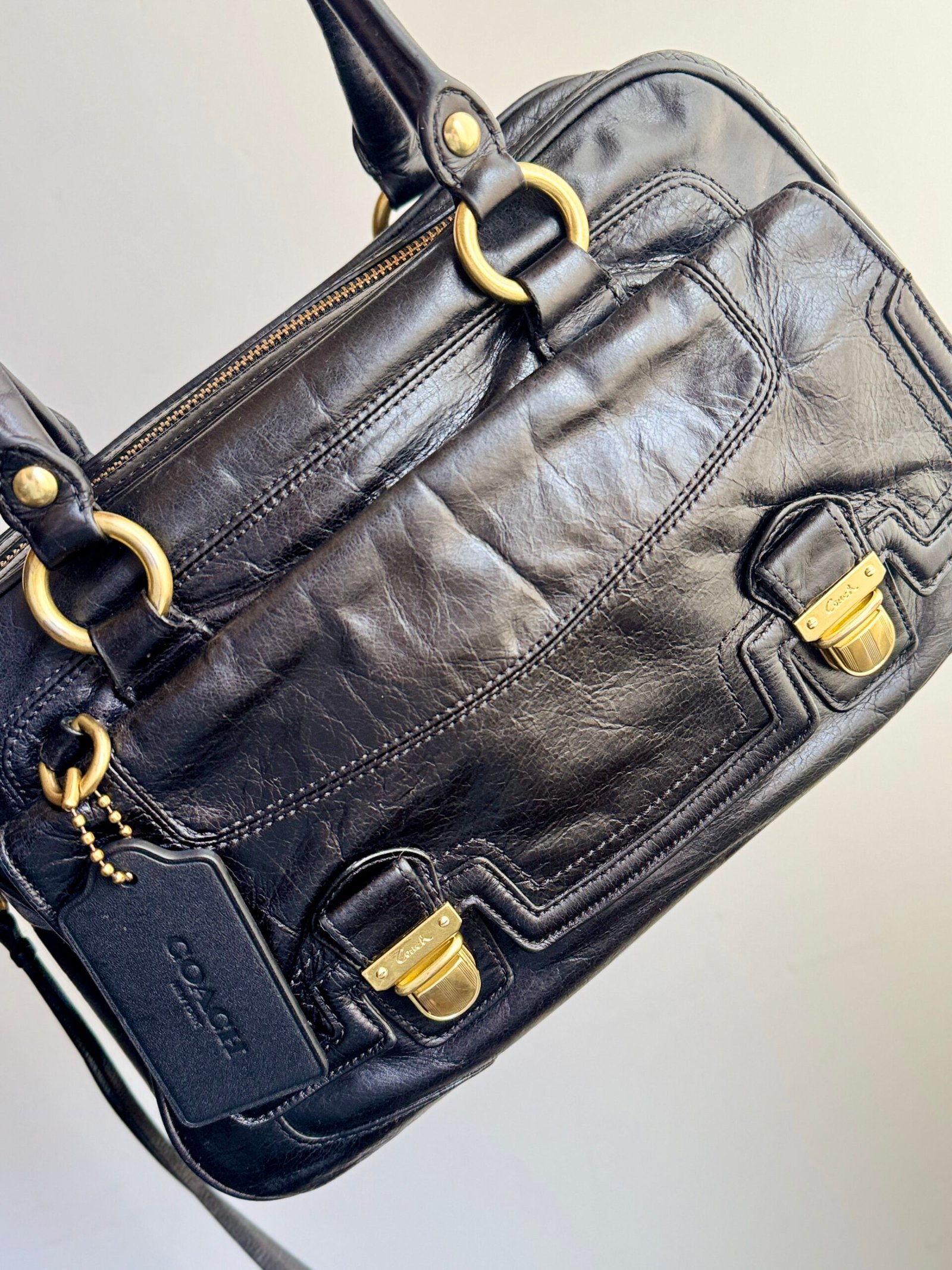 Coach Poppy Leather Pushlock Satchel 17888 Black - Image 5