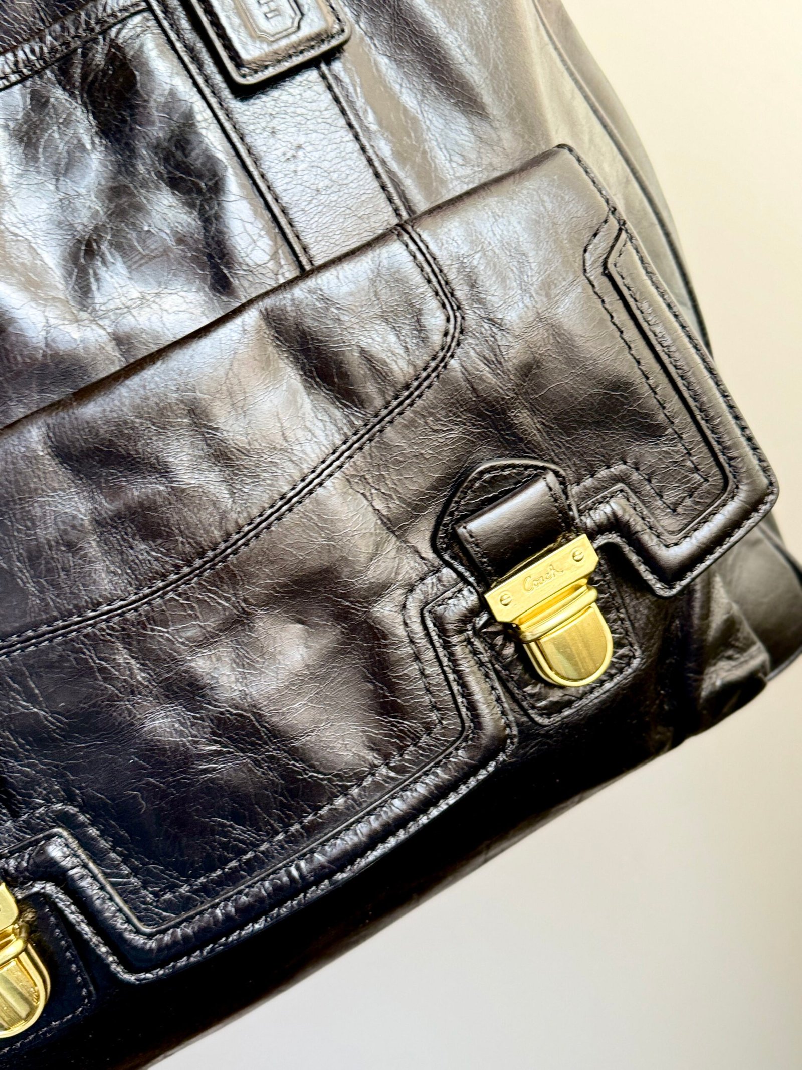 Coach Poppy Camelia Leather Pushlock Tote 17924 Black - Image 8