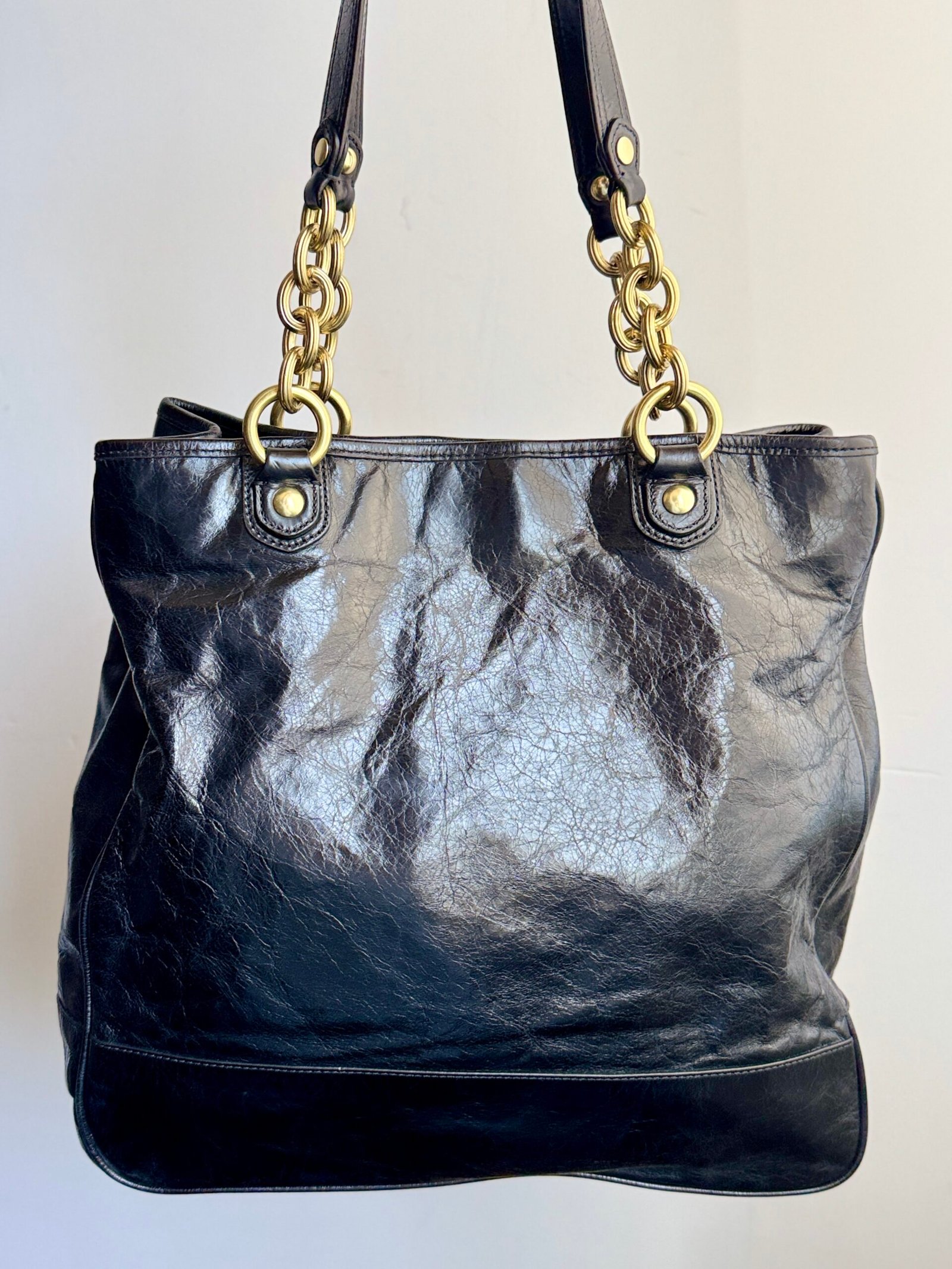 Coach Poppy Camelia Leather Pushlock Tote 17924 Black - Image 3