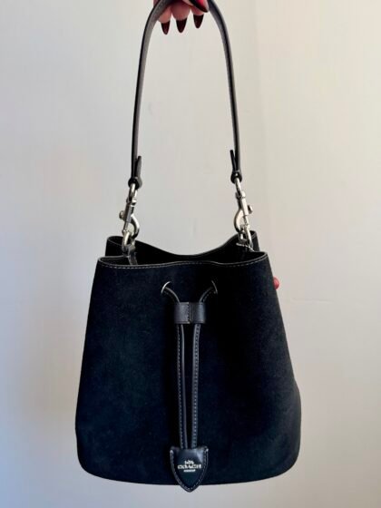 Coach Rowan Bucket Bag CCZ89 – Black Suede with Cherry Charm