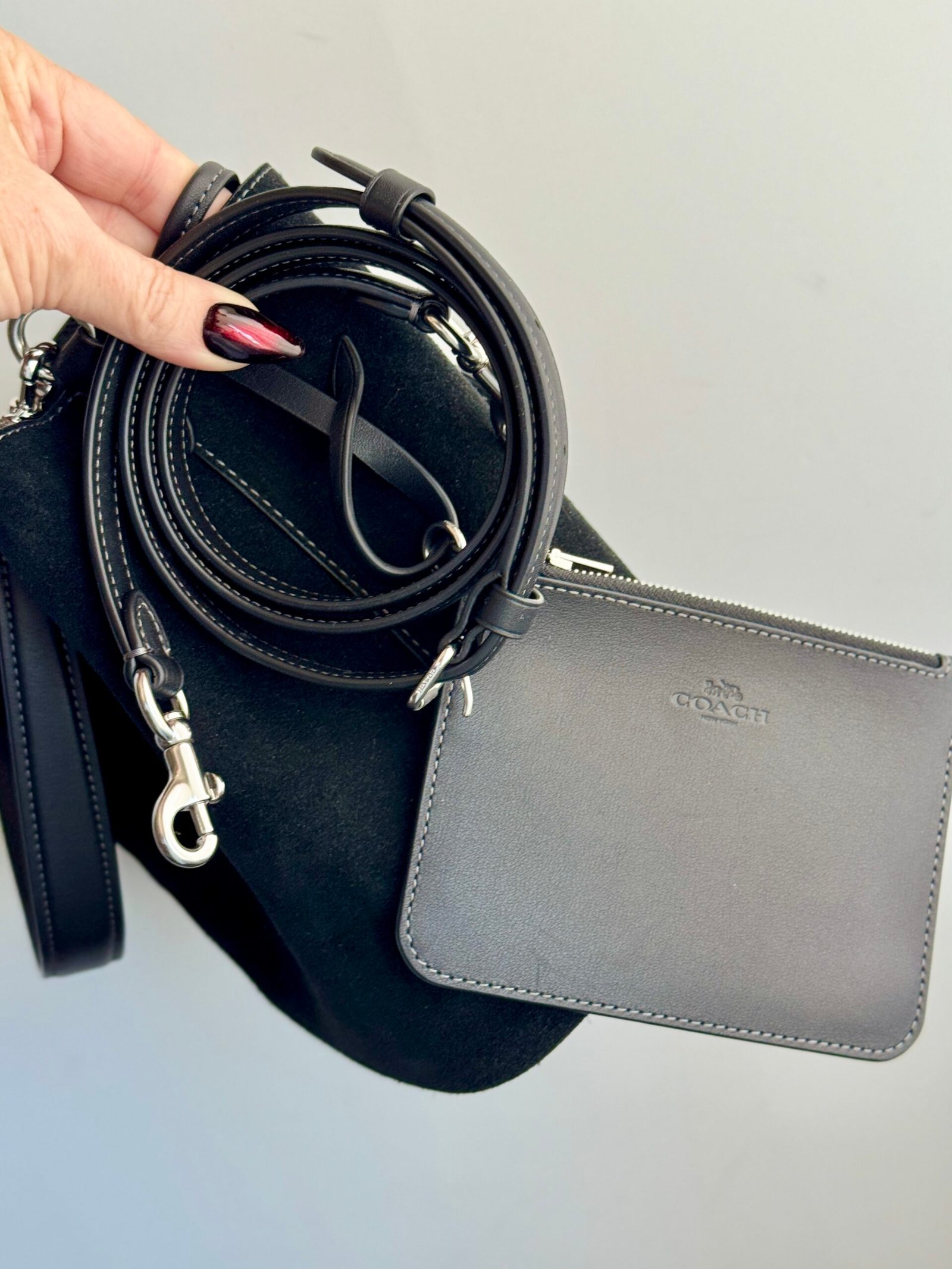 Coach Rowan Bucket Bag CCZ89 – Black Suede with Cherry Charm - Image 6