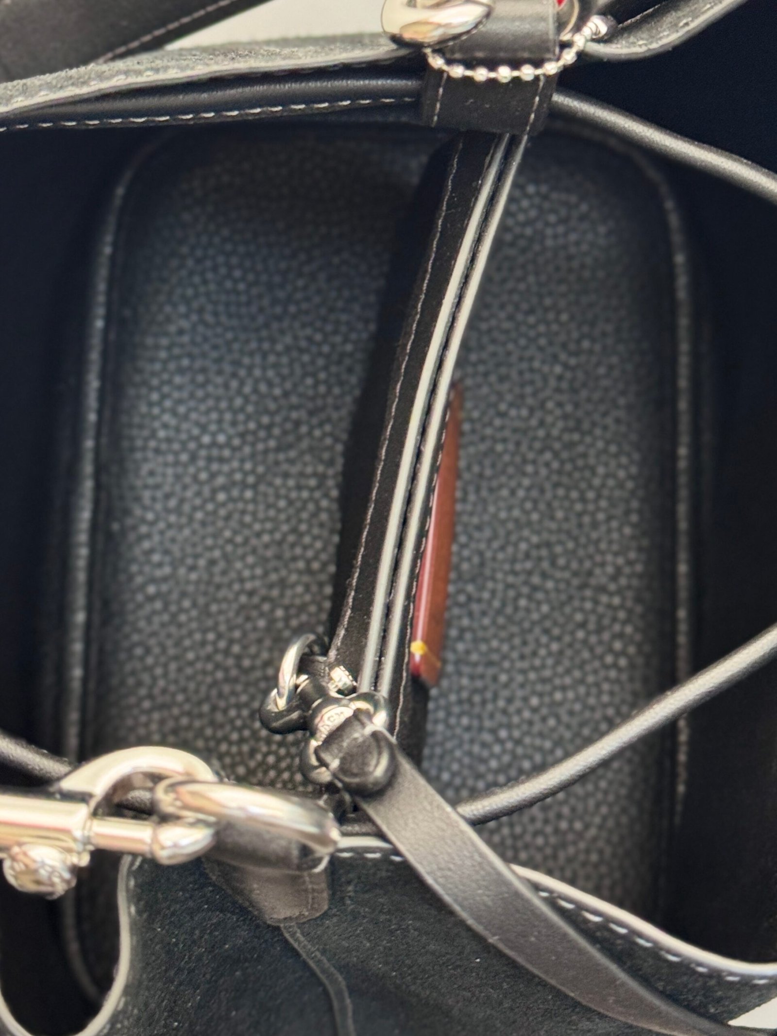 Coach Rowan Bucket Bag CCZ89 – Black Suede with Cherry Charm - Image 8