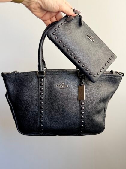 Coach Central Satchel 36306 + Lacquer Rivet Wristlet 12065 – Black Set