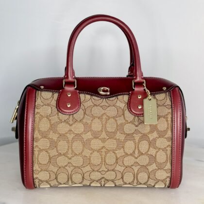 Coach Ivie Bennett Satchel in Khaki Wine Signature Jacquard F38112